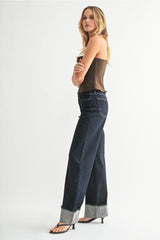 Cuffed Wide Leg Jeans