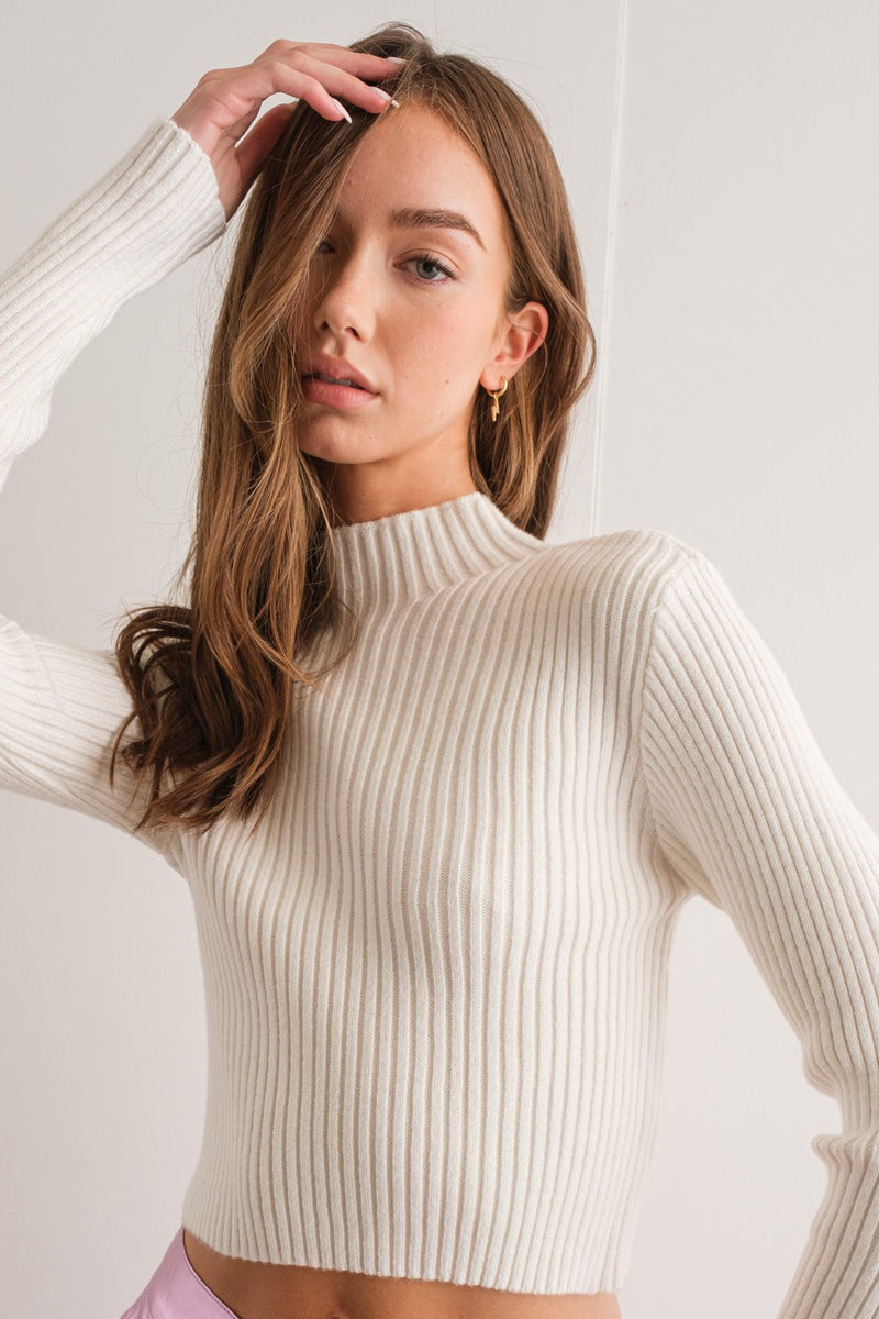 Ribbed Mock Neck Sweater Top