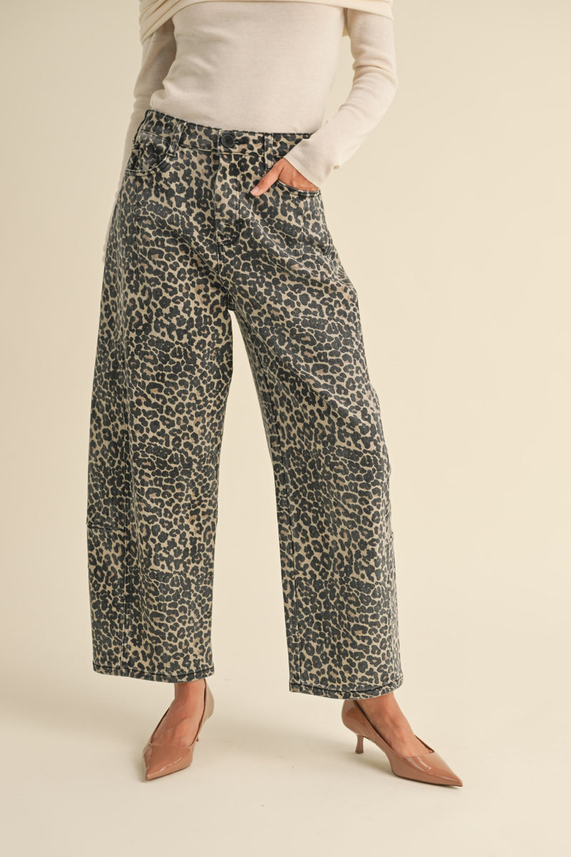 Leopard Print Barrel Jeans