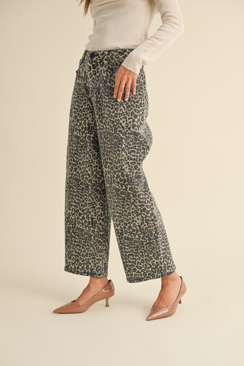 Leopard Print Barrel Jeans