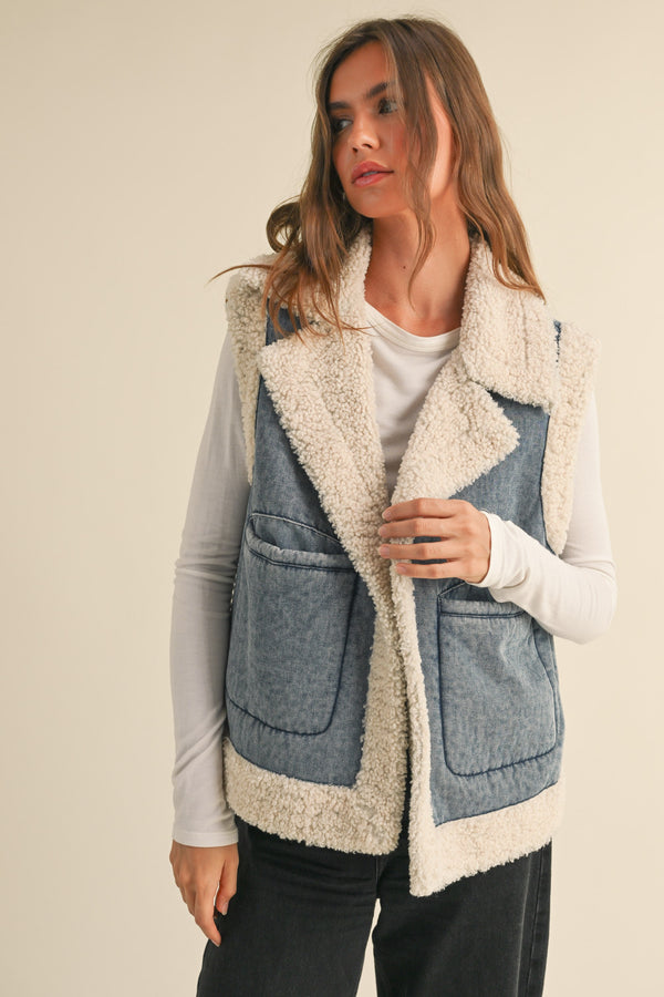 Denim Sherpa Vest