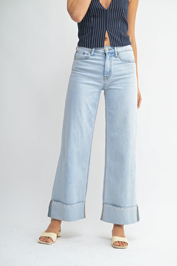 Cuffed Wide Leg Jeans