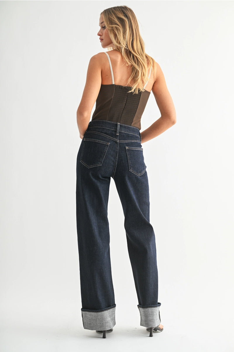 Cuffed Wide Leg Jeans