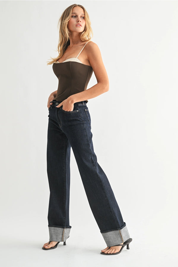Cuffed Wide Leg Jeans