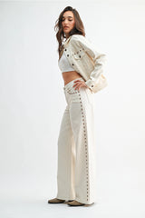 JBD Off White Studded Jeans