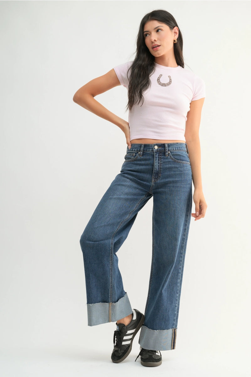 Cuffed Wide Leg Jeans