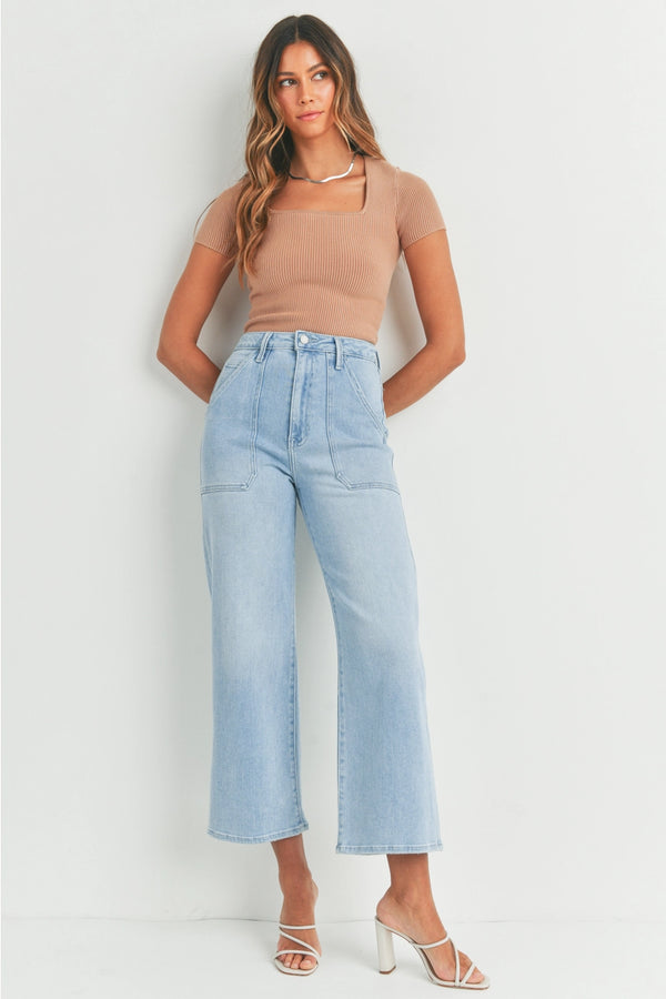 Patch Pocket Wide Leg Jeans