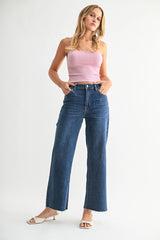JBD Raw Hem Wide Leg Jeans in Dark Wash