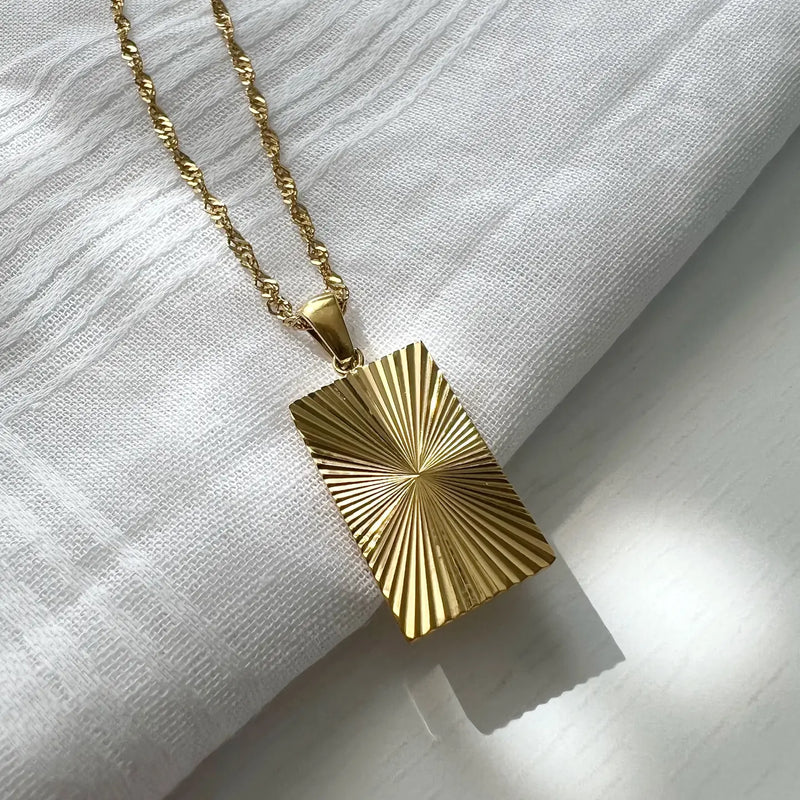 Rectangle Sunburst Pendant Necklace