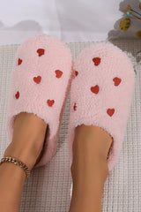 Pink Heart Embroidered Slippers