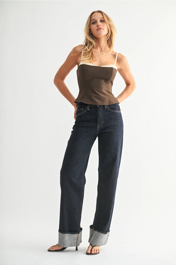 Cuffed Wide Leg Jeans