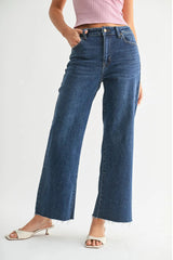 JBD Raw Hem Wide Leg Jeans in Dark Wash