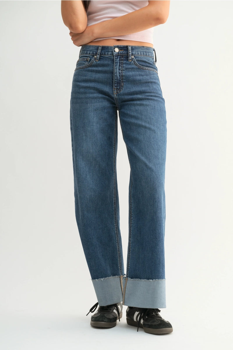 Cuffed Wide Leg Jeans