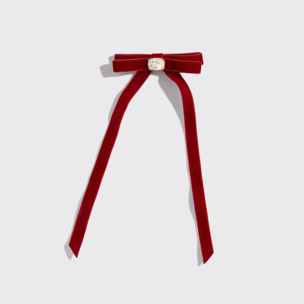 Red Velvet Bow with Gemstone