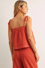 Gemma Top in Red/Beige