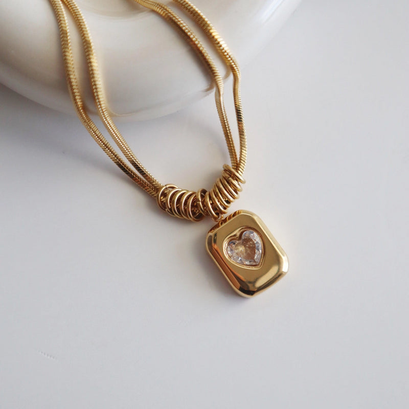 Double Chain Heart Pendant Necklace