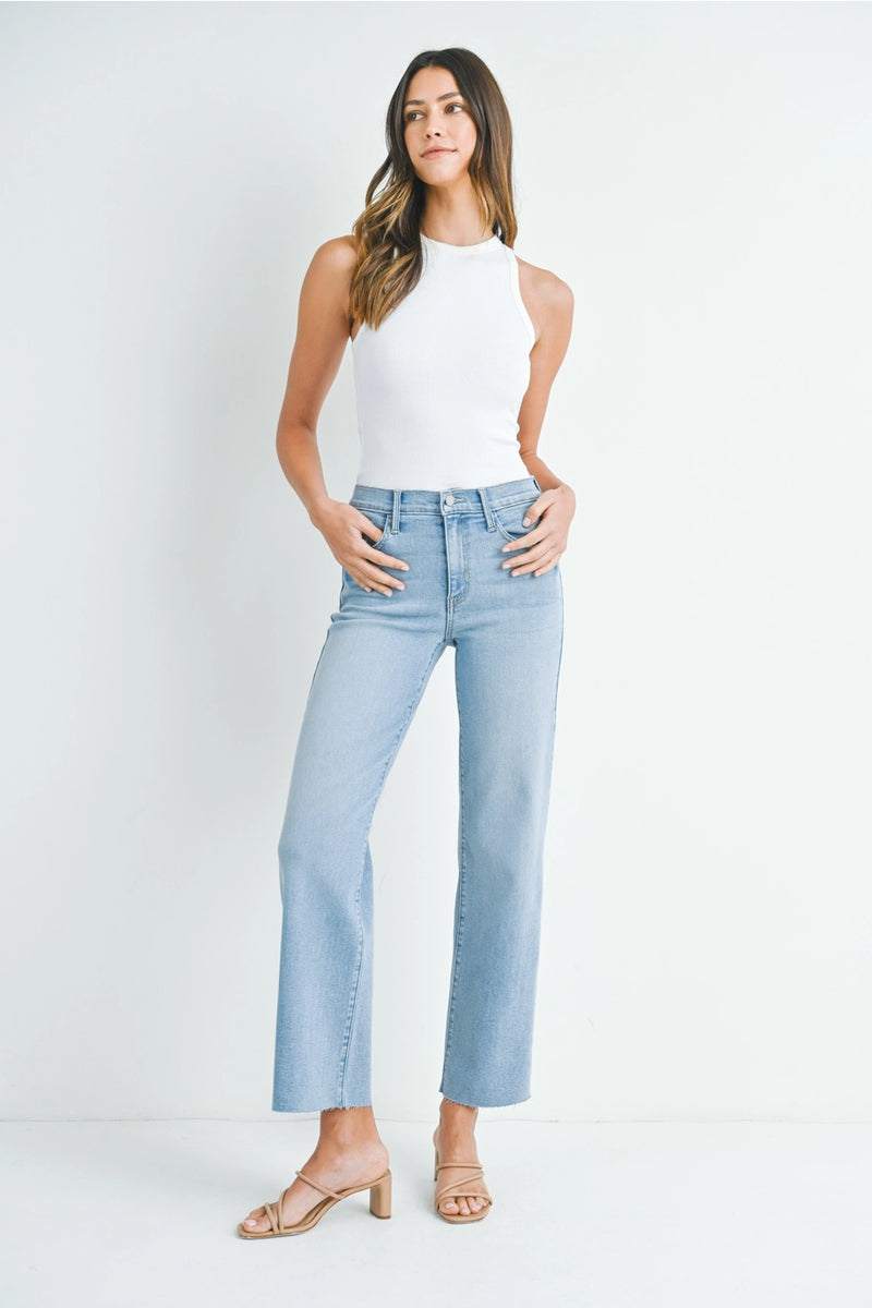 Slim Cut Raw Hem Jeans