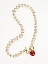 Pearl Necklace With Red Heart