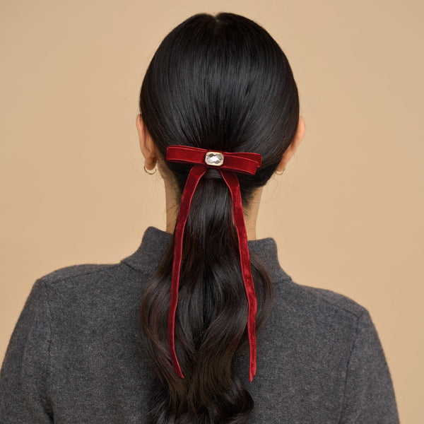 Red Velvet Bow with Gemstone