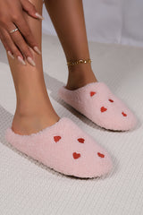 Pink Heart Embroidered Slippers