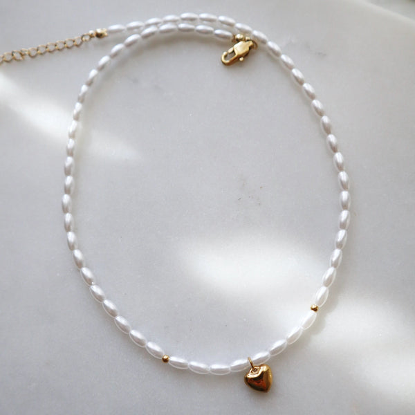 Pearl Necklace with Heart Charm