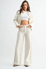 JBD Off White Studded Jeans