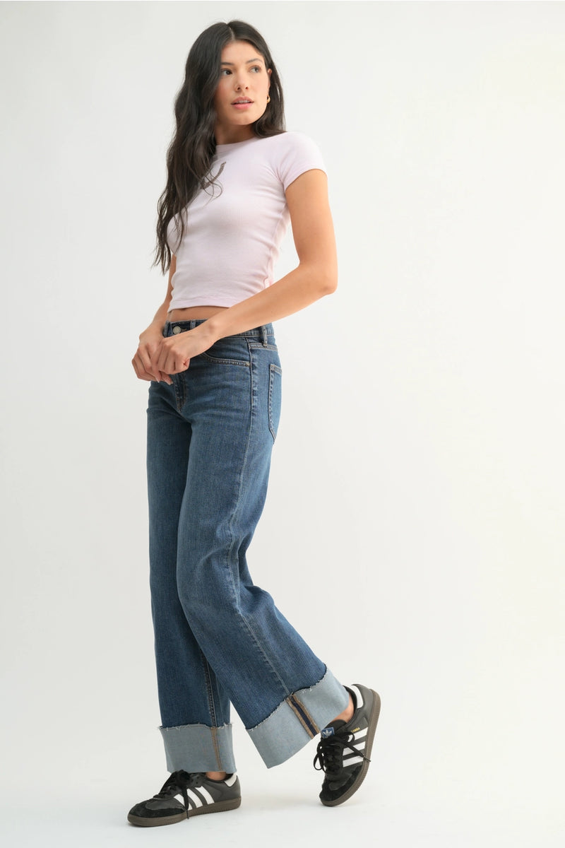 Cuffed Wide Leg Jeans